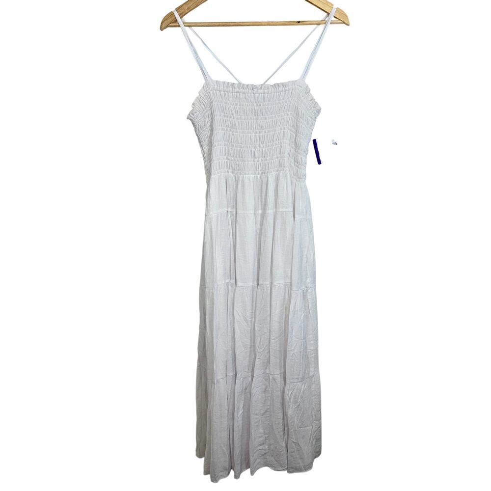 Abercrombie & Fitch White Smocked Tiered Sundress Maxi Dress Women Size L Petite